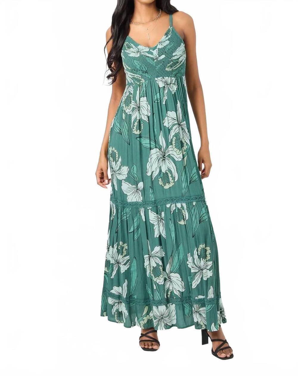 NEW ANGIE lace trim maxi dress in green